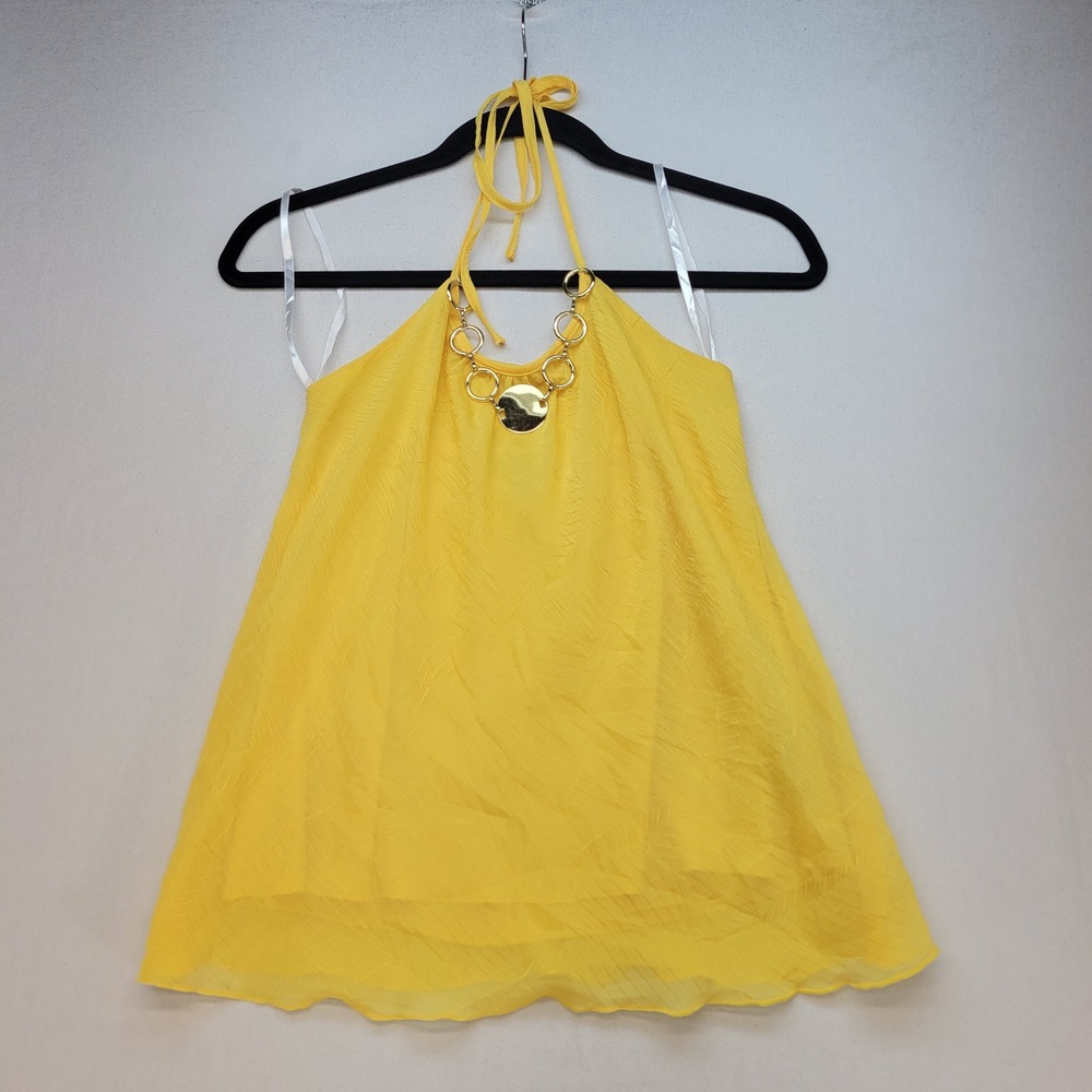 A. Byer Halter Top Womens Small Yellow Gold Chain Neck Textured Blouse
